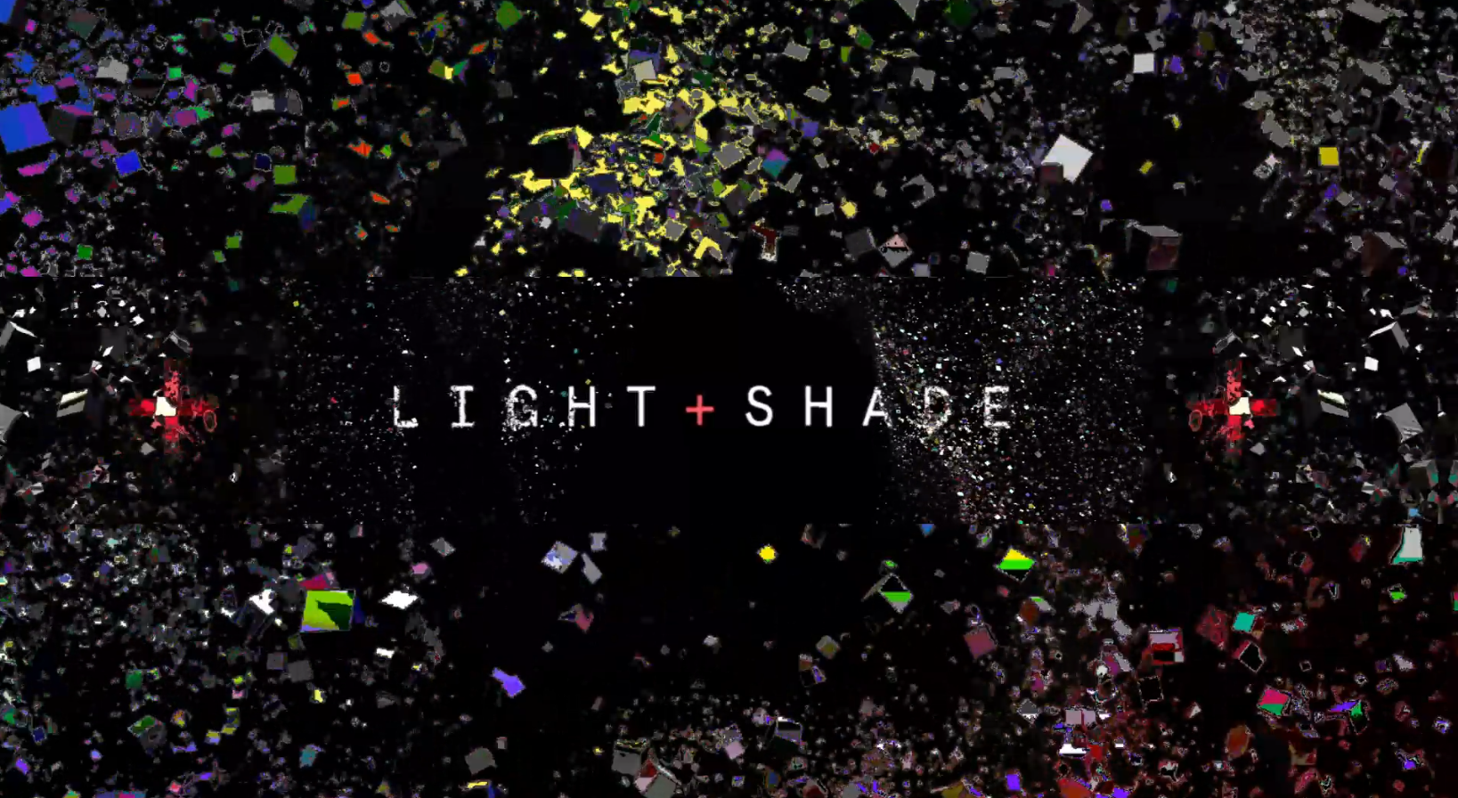 Light + Shade introduction surrounded by colourful fragmented graphics.